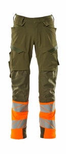 MASCOT-Warnschutz, Warnschutz-Bundhose, ULTIMATE STRETCH, moosgrün/warnorange