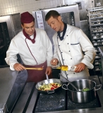 Gr.XL BP Image Kochjacke Arbeitsjacke Berufsjacke Bäckerjacke Kochkleidung Bäckerkleidung Gastronomiekleidung Formstehkragen mit Paspelierung weiß