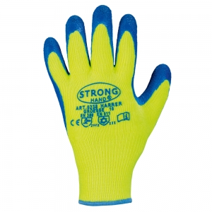 F-STRONGHAND-Handschutz, Mittelstrick, Acryl, Latex beschichtet, Arbeitshandschuhe, *HARRER*, Pkg.a`12 , gelb/blau