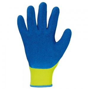 F-STRONGHAND-Handschutz, Mittelstrick, Acryl, Latex beschichtet, Arbeitshandschuhe, *HARRER*, Pkg.a`12 , gelb/blau