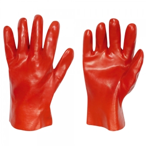 F-F-FELDTMANN-Handschutz, PVC-Arbeitshandschuhe, 27 cm, Trikot-Baumwollfutter, *CHICAGO*,  rot