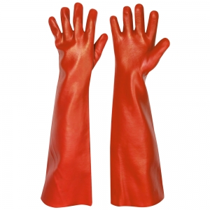 F-F-FELDTMANN-Handschutz, PVC-Arbeitshandschuhe, 60 cm, Trikot-Baumwollfutter, *MEMPHIS*, rot