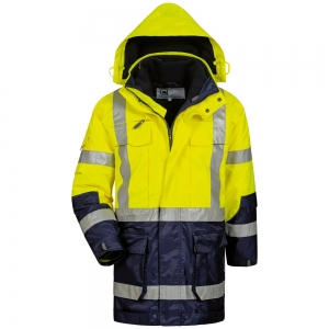 F-ELYSEE-Warnschutz, 4 in 1-Warnschutz-Parka, *JEKYLL*, fluoreszierend gelb/marine abgesetzt