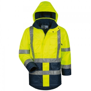 F-ELYSEE-Warnschutz, Warnschutz-Parka, *JANNIS*, fluoreszierend gelb/marine abgesetzt