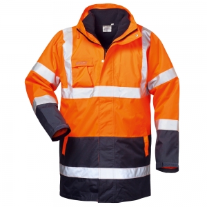 F-SAFESTYLE-Warnschutz, 4 in 1-Warnschutzparka, *TRAVIS*, fluoreszierend orange/marine abgesetzt