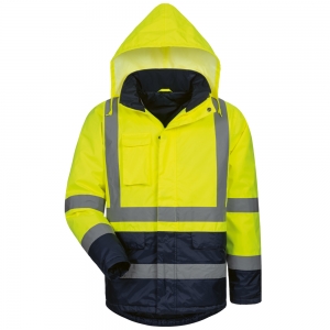 F-Warnschutz, Warnschutzparka, *HARRY*, fluoreszierend gelb/marine