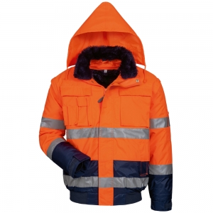 F-ELYSEE-Warnschutz, Warnschutz-Pilotenjacke, *VOLKER*, fluoreszierend orange/marine abgesetzt