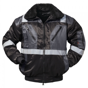 F-NORWAY-Pilotenjacke mit Reflexstreifen, *KIRKENES*, 250g/m², schwarz/grau