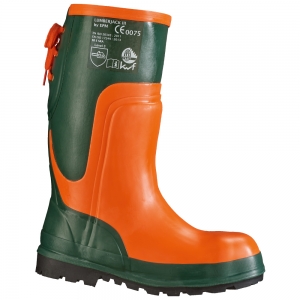 F-Feldtmann-Fußschutz, Sägeschutz-Stiefel, *ULME*, oliv/orange abgesetzt