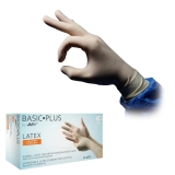 AMPRI-Einwegschutz, Einweg-Latex-Handschuhe, BASIC PLUS  gepudert, VE = Pkg. á 100 Stück, weiß