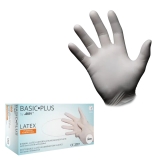AMPRI-Einwegschutz, Einweg-Latex-Handschuhe, BASIC PLUS, puderfrei, unsteril, VE = Pkg. á 100 Stück, weiß