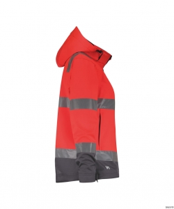 DASSY-Warnschutz, Damen-Warnschutz-Softshelljacke, MALAGA, neonrot/zementgrau
