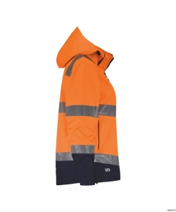DASSY-Warnschutz, Damen-Warnschutz-Softshelljacke, MALAGA, neonorange/dunkelblau